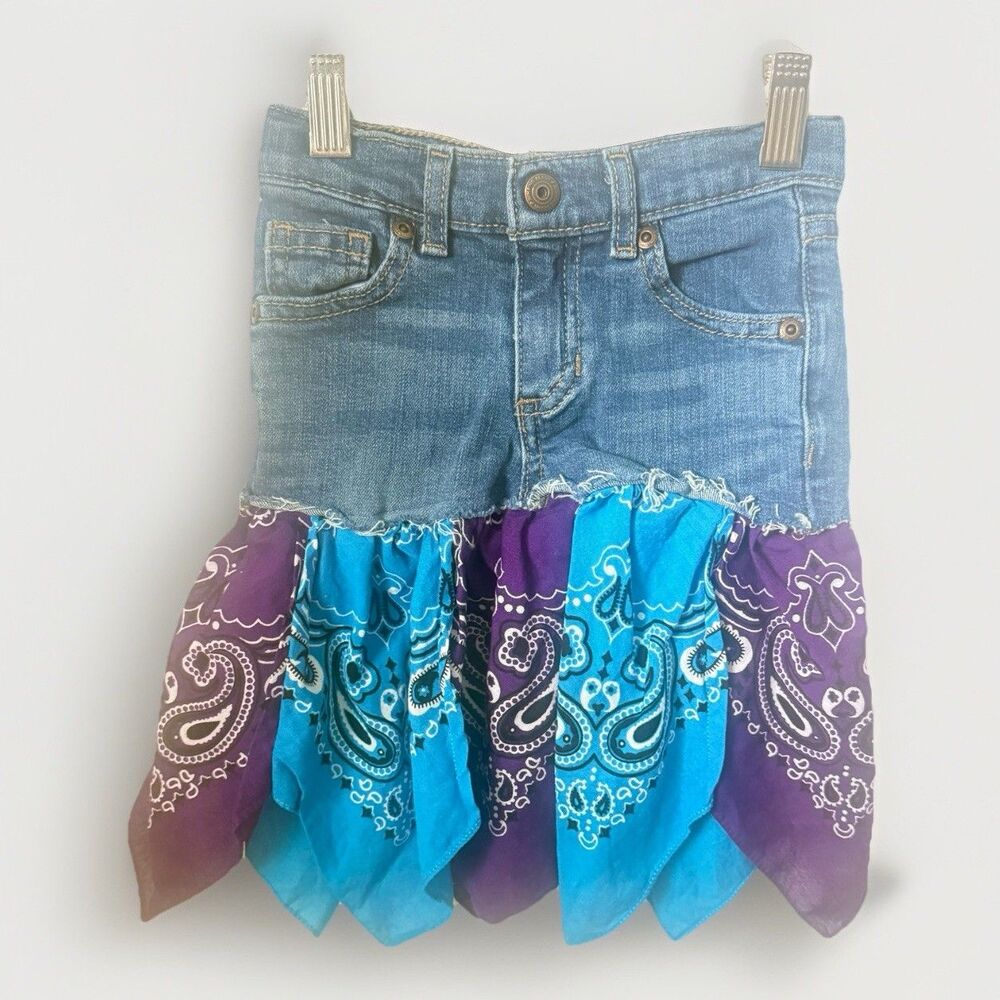 Jumping Bean Skirt Girls 3T Denim Bandana Hem Cowgirl Western Cute Colorful Play